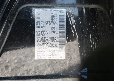 2015 Nissan Pathfinder Sl z USA, uszkodzony, nr VIN 5N1AR2MN7FC636073